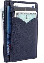 Front Pocket Slim Wallet RFID Blocking Card Holder Saffiano Genuine Leather Blue - £38.71 GBP