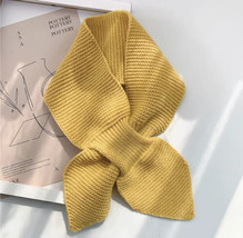 Elegant Mustard Yellow Bowknot Cross Knit Scarf - Cozy Winter Neck Warmer Women - $14.50