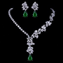 AMC Emerald Green Necklace And Earring Set AAA Cubic Zirconia Jewelry Set for Wo - £65.98 GBP