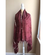 New Tye Dye Printed Scarf With Tassles NWOT Maroon Off White - $27.43 CAD