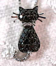 Black and White Diamond 1/3 ct. t.w. Cat Pendant Necklace in 14K White Gold - £477.08 GBP
