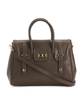 NEW ANDREA CARDONE BROWN LEATHER FRONT CLOSURE  SATCHEL  BAG - $140.90