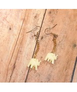 Earrings Pierced Drop Dangle Beige Elephant on Chain Trunk Up Fish Hooks - £3.93 GBP