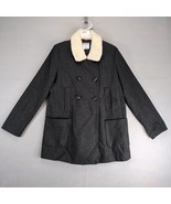 Old Navy Gray Wool Blend Pea Coat Women&#39;s M Double Breasted Sherpa Colla... - $661.50 MXN
