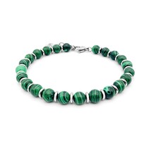 Men&#39;s Natural Stone Bracelet Malachite 6mm with Stainless Steel Adjustable Size  - £29.70 GBP