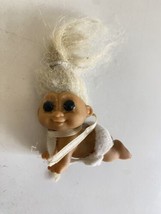 1990&#39;s Russ Crawling Baby Troll Doll 2&quot; With Bib/Diaper Pink Hair &amp; Brown Eyes - £10.91 GBP