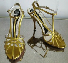 DOLCE &amp; GABBANA Gold Metallic Leather Strappy Slingback Sandal - Size 36... - $85.00