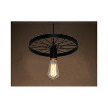  Rustic Wagon Wheel Chandelier   Farmhouse Decor Single Bulb Black Matte... - $41.95