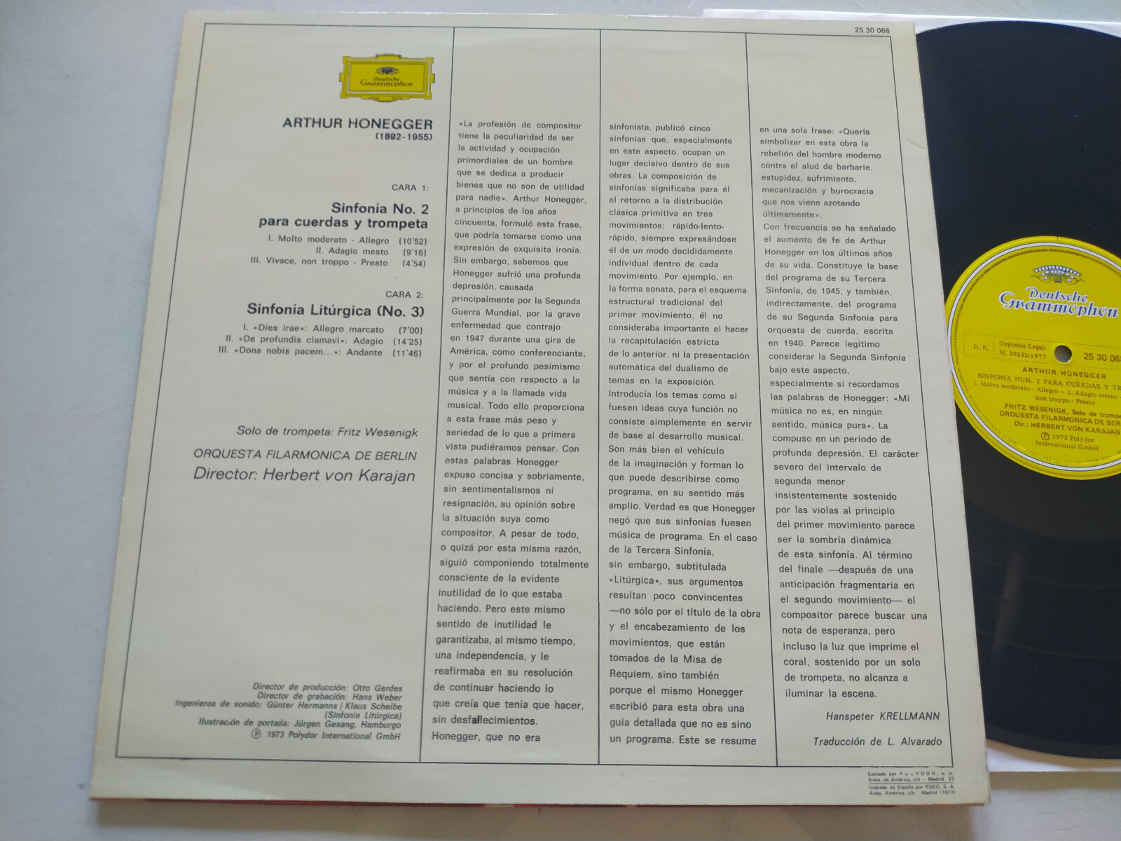 Honegger Sinfonia no 3 Liturgica Von Karajan 1973 Deutsche LP 12 " vinilo VG/VG Item image 3