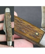 antique MYSTERY pocket knife jigged Bone carbon VERY EARLY 1900&#39;s Keen K... - $129.99