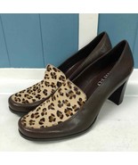 Franco Sarto brown leather animal print block heel loafers shoes ladies 8.5 - $57.44 CAD