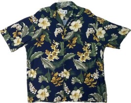 Iolani Men&#39;s Hawaiian Camp Aloha Shirt Large Floral Hibiscus Navy Made I... - $38.22