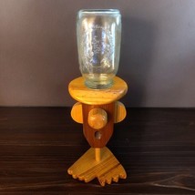 Vtg Handmade Wood Candy Nut Treat Dispenser Glass Mason Jar Big Nose Big... - $21.00