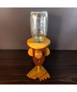 Vtg Handmade Wood Candy Nut Treat Dispenser Glass Mason Jar Big Nose Big... - $391.82 MXN