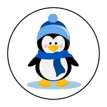 30 Christmas Winter Penguin Envelope Seals Labels Stickers 1.5&quot; Round Blue - £5.88 GBP