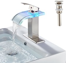 Loopan Waterfall Bathroom Faucet Led Light With Pop Up Drain, 1 Hole Single - £62.30 GBP