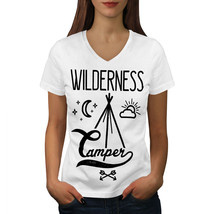 Wellcoda Wild Camper Moon Womens V-Neck T-shirt, Adventure Graphic Design Tee - £16.10 GBP
