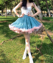 A-line Blue Pink Mini Layered Tulle Skirt Custom Size Women Tutu Tulle Skirt image 1