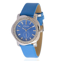 STRADA Austrian Crystal Japanese Movement Watch w/Blue Band &amp; Stainless Ste W015 - £18.97 GBP