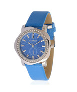 STRADA Austrian Crystal Japanese Movement Watch w/Blue Band &amp; Stainless ... - £18.97 GBP
