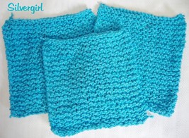Soft Hand Knit 100% Cotton Face-Dish Cloths Teal Blue - £4.01 GBP