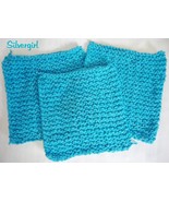 Soft Hand Knit 100% Cotton Face-Dish Cloths Teal Blue - £4.02 GBP