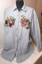 Victoria Jones Woman Size 20 Embroidery Garden Theme Button Up Long Sleeve Shirt - £11.18 GBP