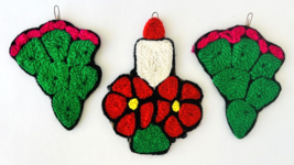 3 Mexican Yarn-Painted Christmas Ornaments 2 Prickly Pear &amp; 1 Candlestick - $18.37