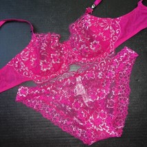 Victoria&#39;s Secret Unlined 34B,36D Bra Set M,L,Xl Panty Fuchsia Hot Pink Silver - $79.19