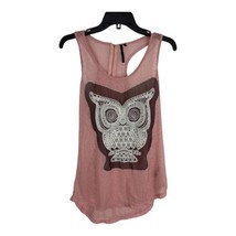 Owl Womens Shirt Size Large Pink Brown Novelty Racer Back Embroider Boho - £16.40 GBP