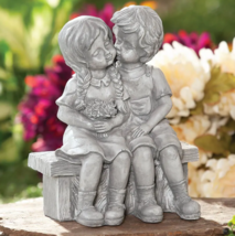 Garden Statue Sculpture First Kiss Boy Girl Couple on Bench Patio Yard A... - $19.31