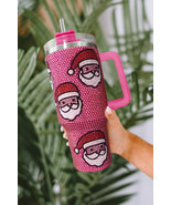 Rose Red Christmas Santa Claus Diamond Thermos Cup with Straw 40oz - $38.80