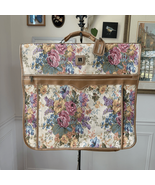 Vintage 80&#39;s Leisure Luggage Garment Bag Floral Tapestry Tan Leather Tri... - $84.90 CAD