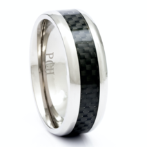 Titanium Wedding Ring With Black Carbon Fiber 8MM Comfort Fit Band Beveled Edge - £23.18 GBP