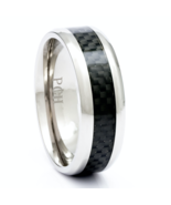 Titanium Wedding Ring With Black Carbon Fiber 8MM Comfort Fit Band Bevel... - £22.75 GBP