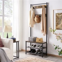 73 Industrial Hall Tree Coat Rack Shoe Bench With 9 Movable Hooks For En... - $104.48
