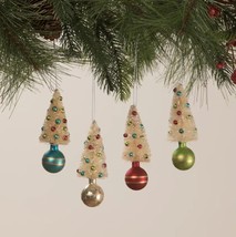 Set Bethany Lowe Glass Bauble Bottlebrush Tree Ornament Retro Christmas ... - £25.05 GBP
