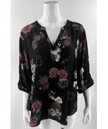 Maurices Plus Size XXL Atwood Floral 3/4 Sleeve Popover Blouse Top Black... - $546.43 MXN