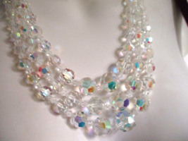 Vintage Sparkling Prism Cut 3 Strand AB Austrian Crystal Chunky Heavy Necklace - £28.75 GBP
