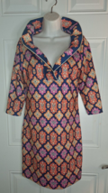 Gretchen Scott Blue Pink Haveli Ruffle Neckline Short Sleeve Dress Size XS - £60.09 GBP