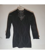 Womens XS Free People black open weave lace 3/4 sleeve top - £19.09 GBP