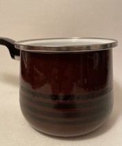 Vintage Scandia West Bend Cookware 3 Quart Pot Tall Brown Enamel Stripes - £6.68 GBP
