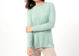 Susan Graver Lifestyle Cashmoozie Knit Button-Back Top- Heather Green, XXS - £20.54 GBP