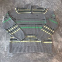 Boys Size Large 14-16 Calvin Klein Jeans Gray Grey Green Striped 1/4 Zip Sweater - £18.87 GBP