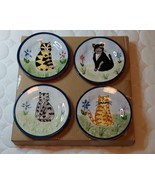 Cat mini plates set/4 Asst Karen Dealwis 2003 Vintage - 4.25&quot; diameter - $475.17 MXN