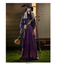 Indoor Outdoor Halloween Fall Decor 72" Tall Witch Broomstick Lights and Sounds - £66.83 GBP