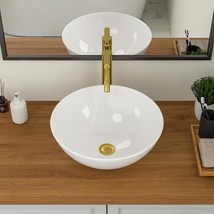 Logmey Round Bathroom Sink - 16&quot;X16&quot; Modern Round Bowl Above Counter White - $1,737.43 MXN