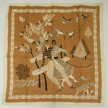 Couple On Park Bench Art Scene Vintage 100% Silk Scarf Brown Ivory Blk 18x18&quot; - £25.77 GBP