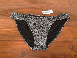 New Old Navy Black Floral Ruched Lined Nylon Bikini Bottom Swim XS S - £11.00 GBP