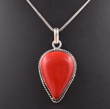 Teardrop Coral Handmade Pendant Necklace 925 Silver Plated Elegant Designer Gift - £18.63 GBP+